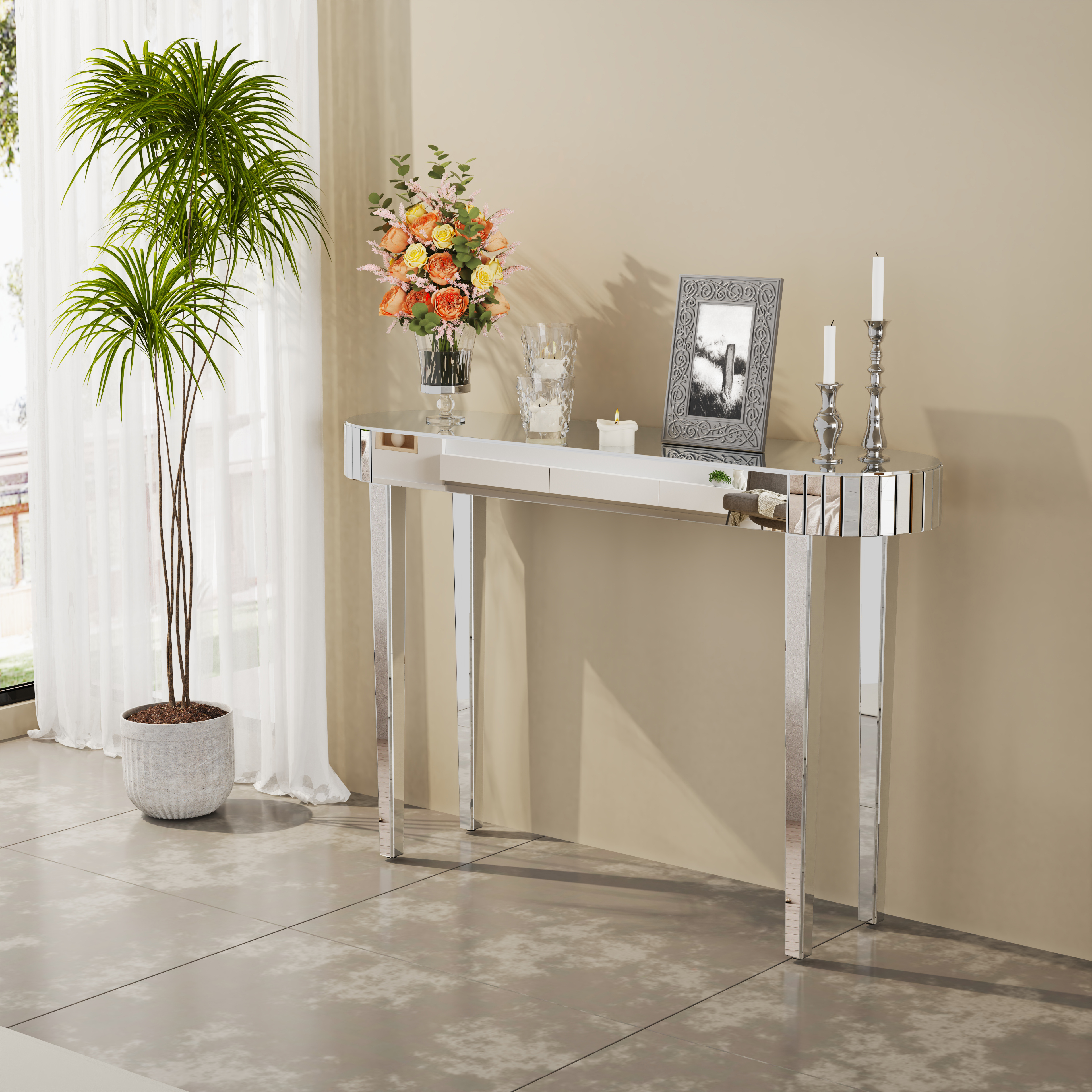 Office Furniture Suppliers - Mirrored Console Table,Mirrored Makeup Vanity Table