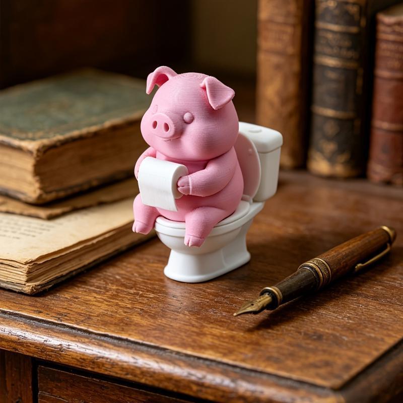 Cute Pig On Toilet Statue Bath - Cubicle Shelf Organizer บทวิจารณ์และราคา